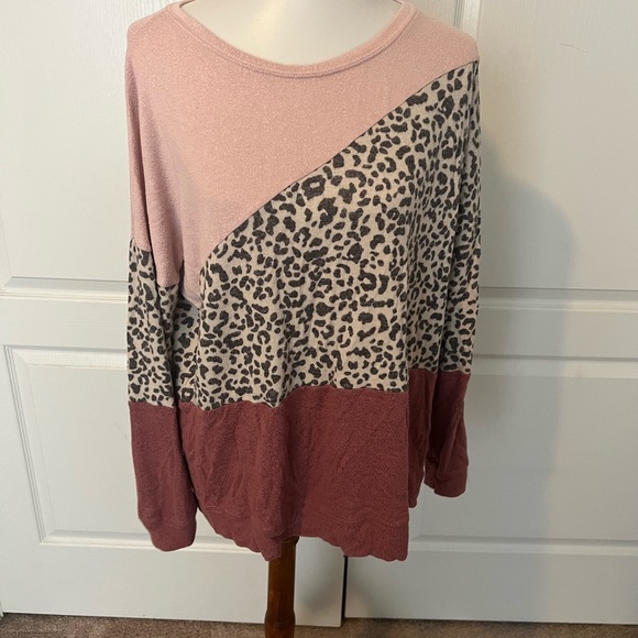 Plus 1X Maurices Soft Top, Pink and Animal Print - Picture 2 of 5